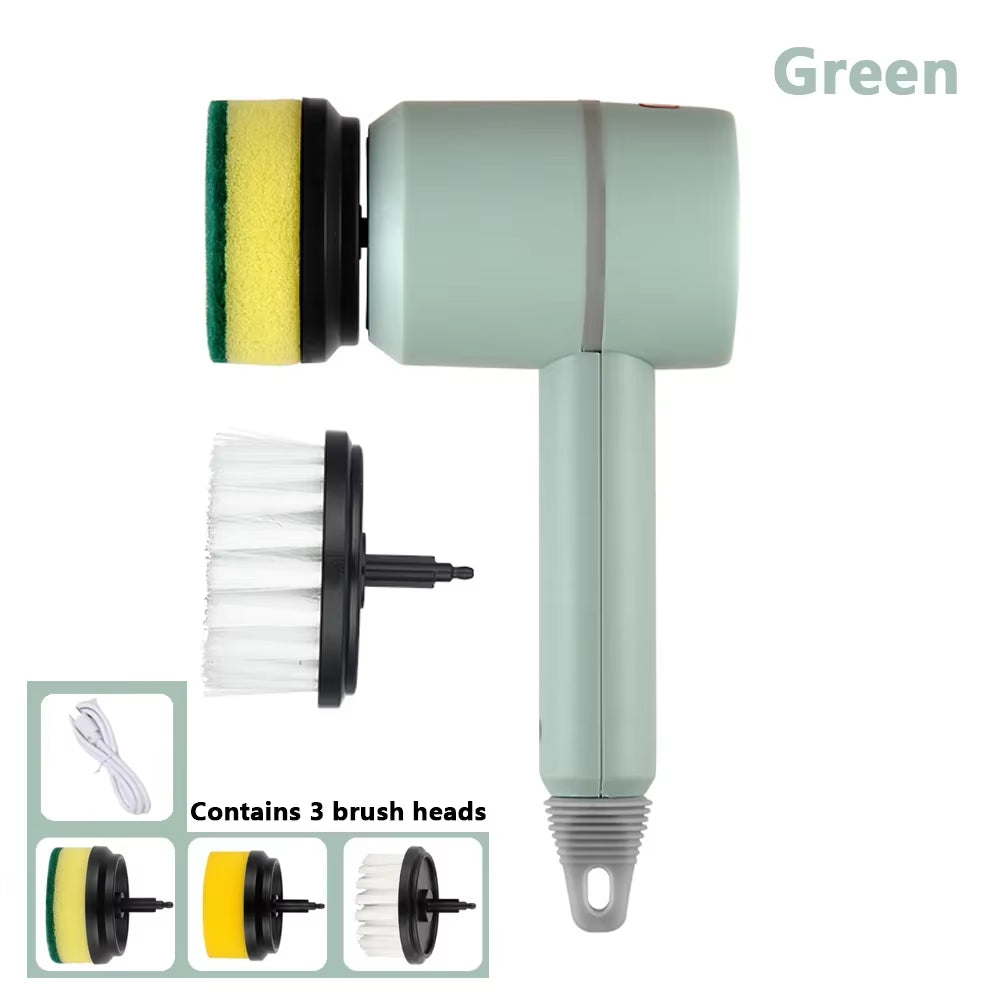 New Electric Cleaning Brush 3 Brush Heads Cleaner Multifunctional Cleaning Pots and Dishes for Kitchen Bathroom Bathtub Glass