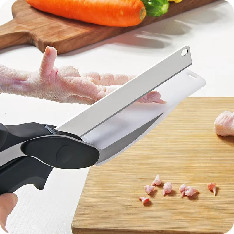 Stainless Steel Kitchen Scissors 2 in 1 Cutting Board Chopper Fruit Vegetable Multifunctional